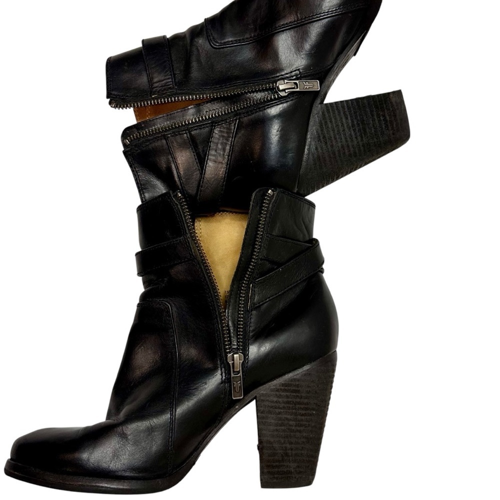 Frye Black Leather Moto Ankle Boots Size 7.5 - Picture 9 of 14